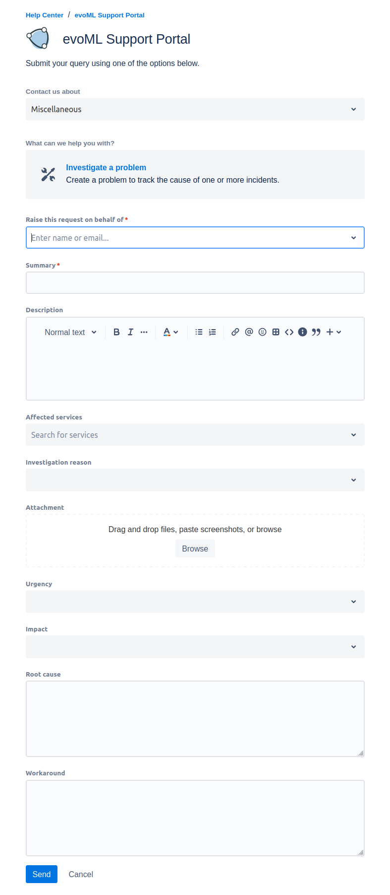 Overview of support form